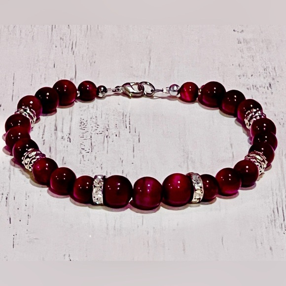 Rose Ombré Jade Beaded Anklet with Silver Barrel Accents - Picture 4 of 6